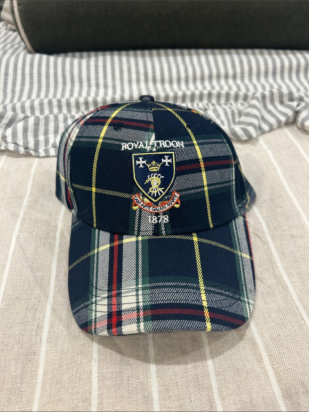 Navy Plaid Baseball Cap with Red & Yellow Accents